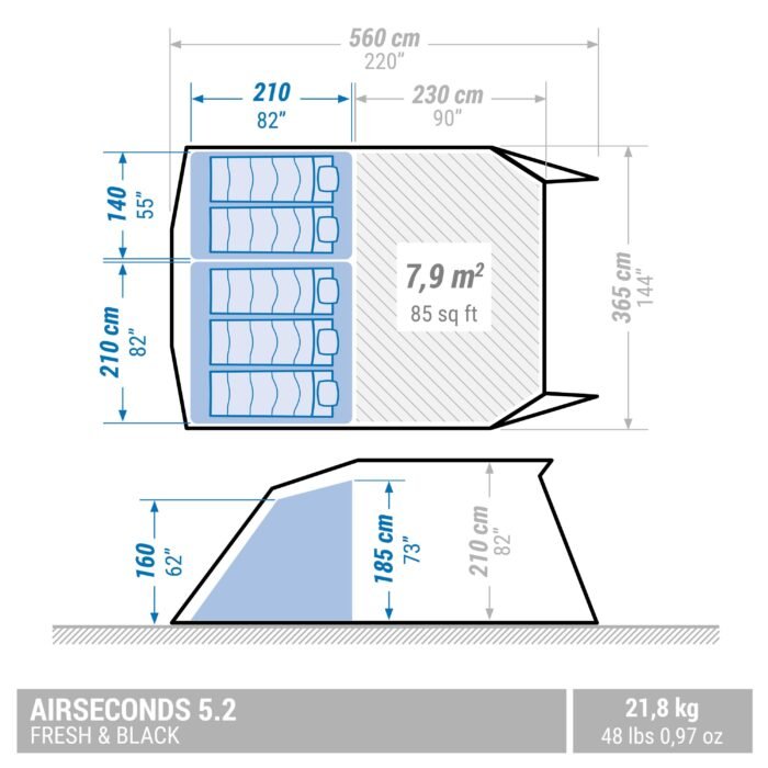 QUECHUA 5-Man Inflatable Tent - Air Seconds 5.2