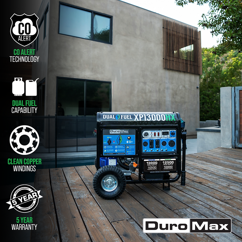 DuroMax XP13000HX 13,000 Watt Portable Dual Fuel Gas Propane CO Alert Generator - Image 2